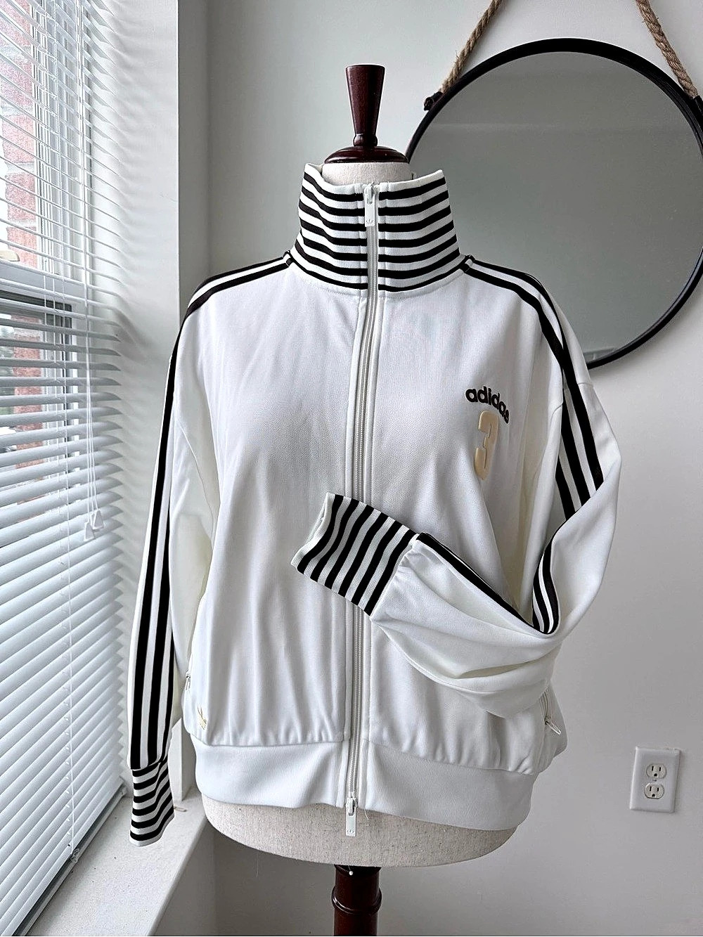 adidas 3-Stripes Track Jacket Soft Ivory and Brown NWOT